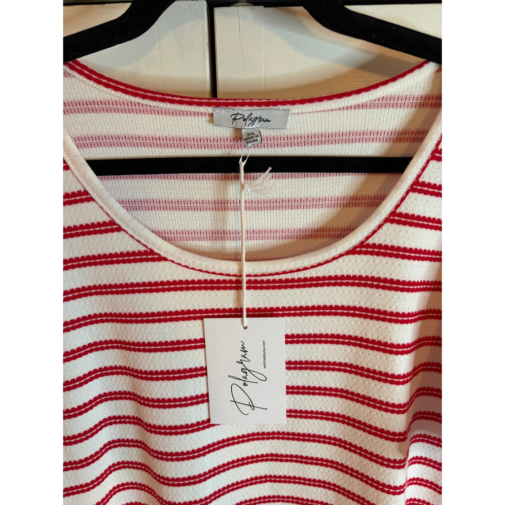 POLAGRAM Red & White Striped Knit Dress Plus 3XL Flutter Sleeve Midi