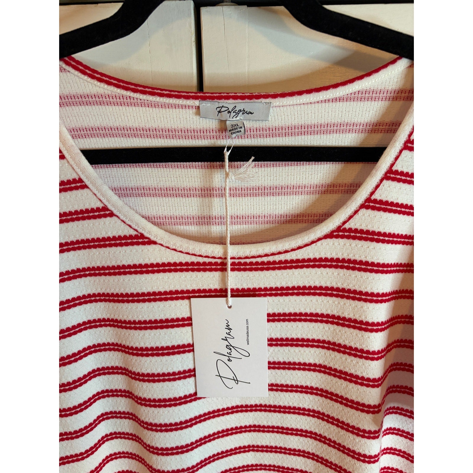 POLAGRAM Red & White Striped Knit Dress Plus 3XL Flutter Sleeve Midi