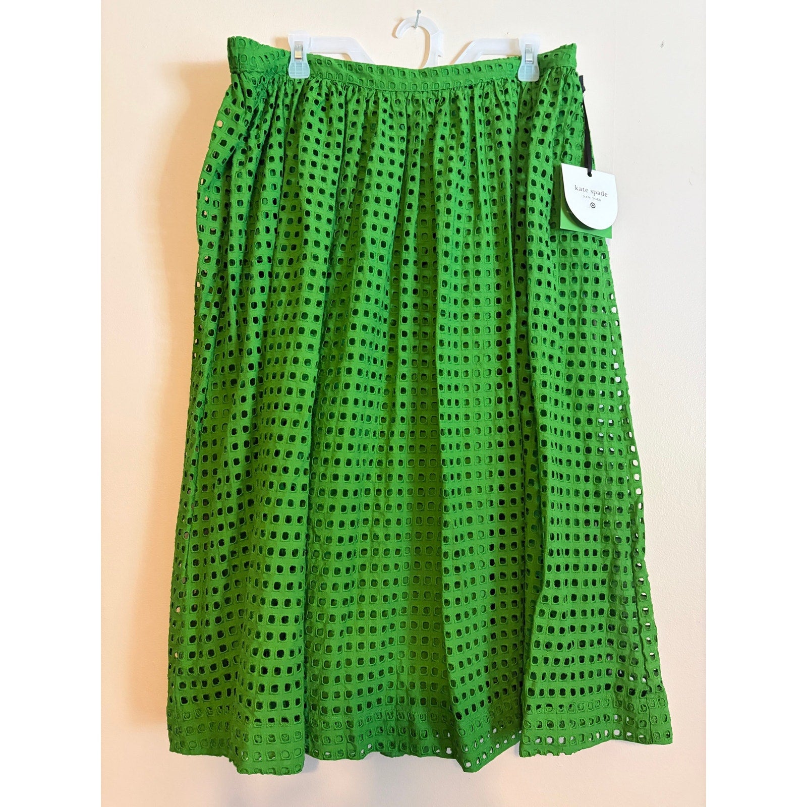 Kate Spade New York Target Green Eyelet Midi Skirt XL NWT Elastic Waist