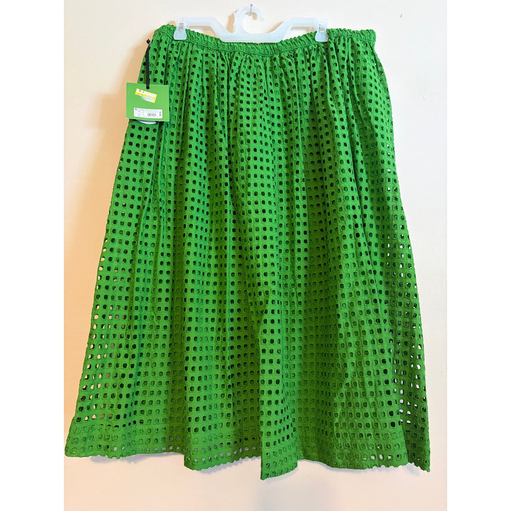 Kate Spade New York Target Green Eyelet Midi Skirt XL NWT Elastic Waist