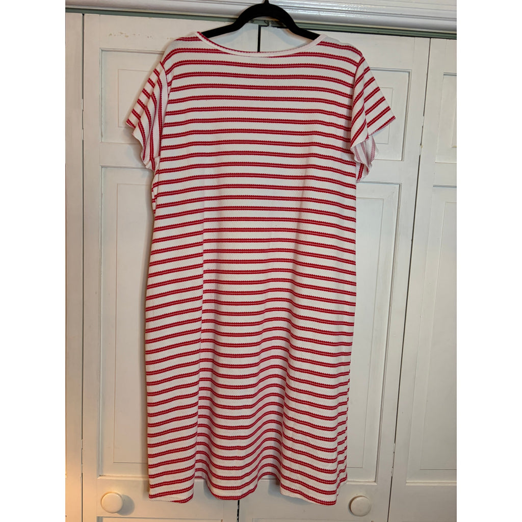 POLAGRAM Red & White Striped Knit Dress Plus 3XL Flutter Sleeve Midi